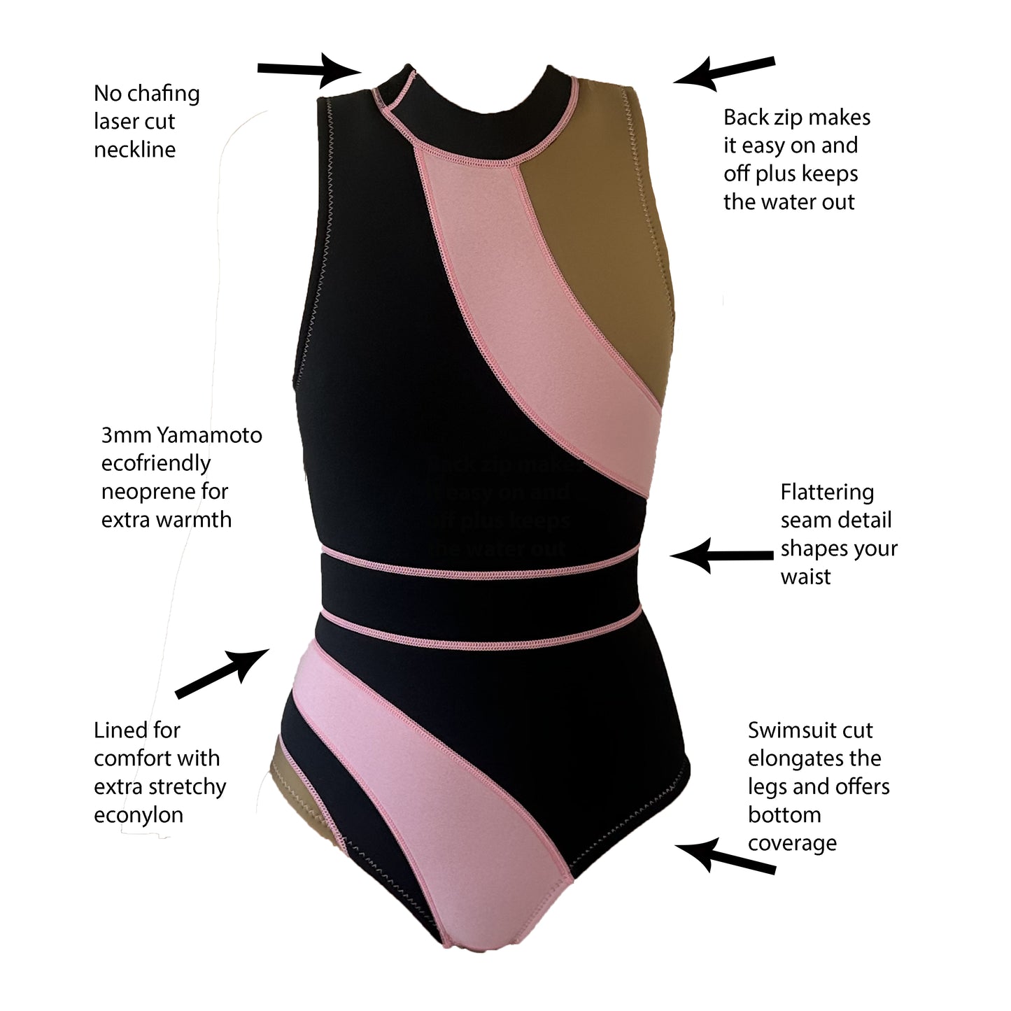 SLEEVELESS WETSUIT LULU BLACK PINK TOBACCO
